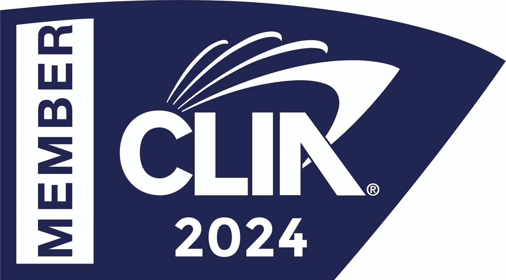 A blue and white logo for clix 2 0 2 4